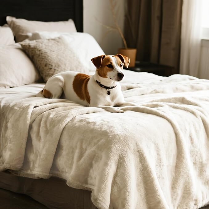 gogobunny Waterproof Bed Blanket, Reversible Sherpa Fleece Throw Blanket for Dog Puppy Cat, Furniture Cover Protects Bed Couch Sofa from Liquid Pee and Pet Fur (Cream, 90x108 inches) - Image 5