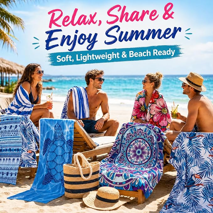 6 Pack Microfiber Beach Towel Set 32x71 Oversized Extra Large Swim Pool Towel Soft Fiber Beach Towels Set Absorbent Bath Blanket for Spa Travel Swim Pool Accessories Vacation Essential Gift(summer) - Image 7