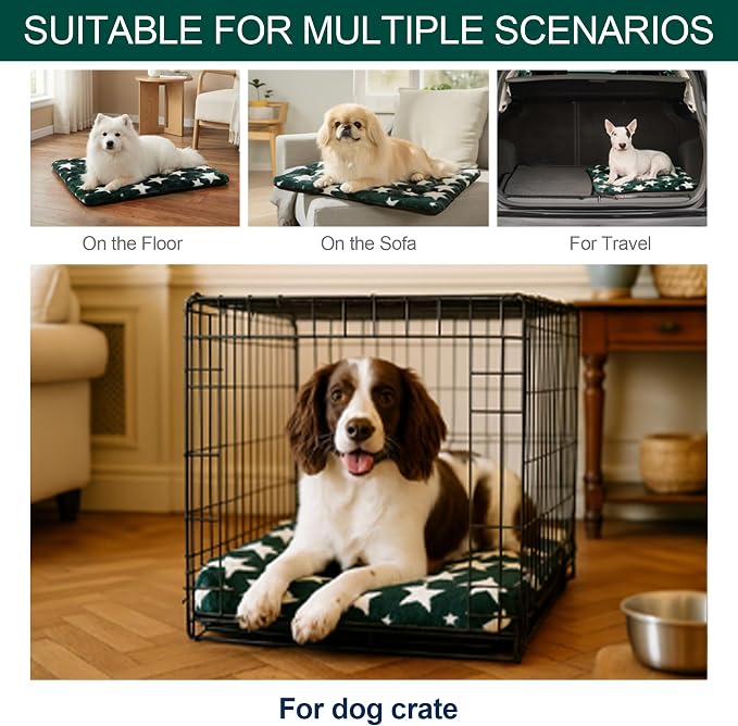 Washable Dog Bed Mat with Anti-Slip Bottom, Deluxe Plush Memory Foam Crate Pad & Waterproof Outdoor Kennel Mat for Dogs & Cats-Durable Crates Beds, Large Medium Small Puppy Size24 x 18",Green - Image 6