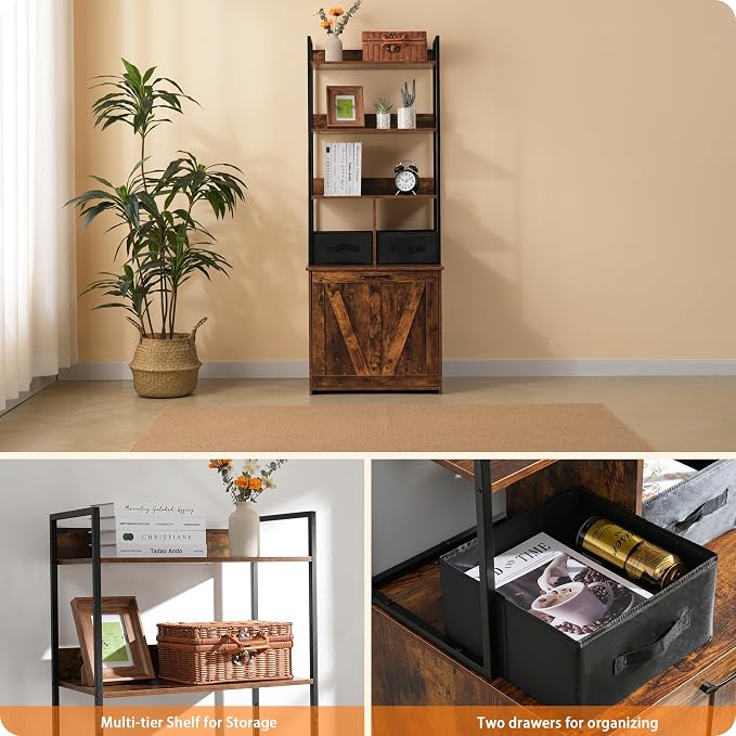 Dwanton Litter Box Enclosure with 3 Storage Shelves and 2 Drawers, 2-in-1 Hidden Cat Litter Box Enclosure Furniture with Shelf, Reversible Entrance, Washable Drawers, 61.8-Inch, Rustic Brown - Image 4
