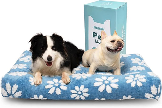 Dog Beds for Extra Large Dogs, Cute Thick Dog Bed for Crate Kennel, Fluffy Pet Bed with Removable Washable Cover and Anti-Slip Bottom, 41"x 28", Blue Flower by Yaning