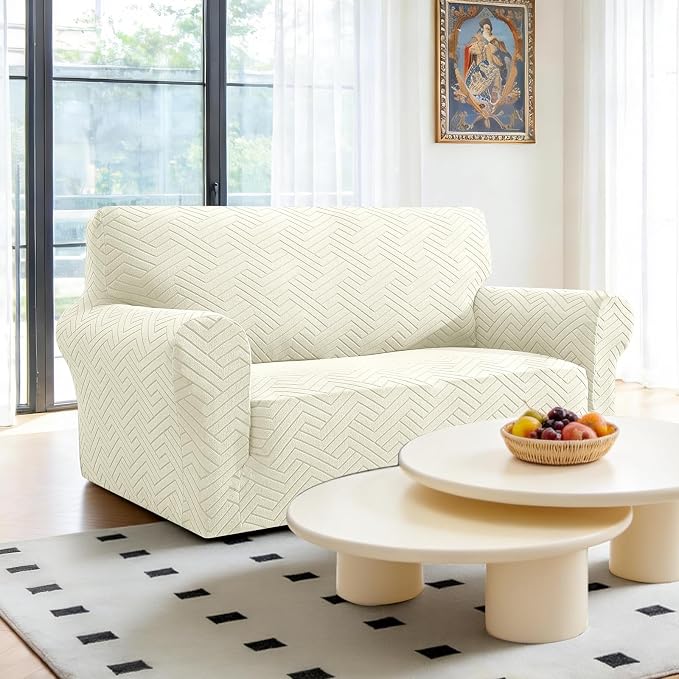 Stretch Sofa Cover Non-Slip Washable Furniture Protector | Stretch, 55"-69".Soft, Non Skid Foam, Elastic Bottom, Machine Washable, for Kids & Pets, Couch & Sofa, Beige Yellow - Image 2