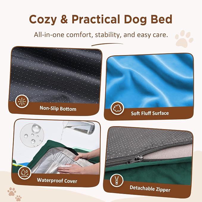 Comfort Expression Orthopedic Dog Bed for Extra Large Dogs with Bolster | Waterproof Dog Couch Bed with Washable Cover & Non-Slip Bottom, Supportive Egg Crate Foam XL Pet Bed, 45x35 Inch - Image 4