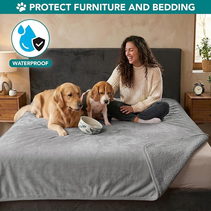 PetAmi Waterproof Dog & Cat Blanket, Pee Proof for Couch, Reversible, Soft Fleece, Washable, 40x60 Light Gray - Image 2
