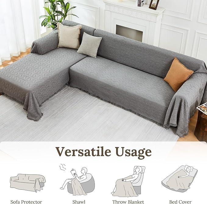 HOMERILLA Sectional Couch Covers for Sectional Sofa L Shaped Sofa Cover Blanket 2 Pieces L Shape Furniture Protector for Pets Dogs (Light Grey, XX-Large) | Washable Fabric, Anti-Pet Hair, Stain & Wear Resistant, Multiuse Sofa Blanket Protector, Pet Fri... - Image 5