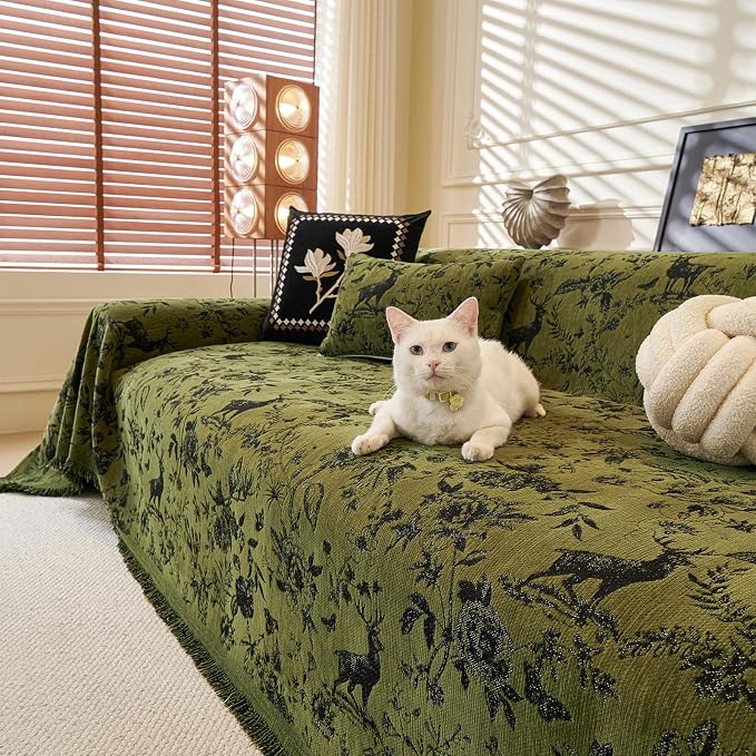STACYPIK Botanical Floral Print Sofa Cover for Dogs, Vintage Jacquard Green Couch Cover for 2 Cushion Couch, Non Slip Couch Protector for Loveseat, Pet Friendly Sectional Slipcover Washable-71X118IN - Image 2