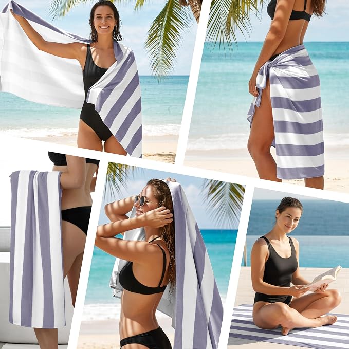 Touchat 4 Pack Beach Towels Oversized 30'' x 60'' Microfiber Pool Swim Bath Camping Travel Cabana Stripe Quick-Dry Super Absorbent Lightweight Sand Free Towel for Adults, Multi-Functional, Purple - Image 7