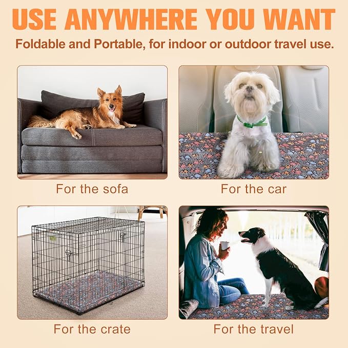 BEAUTYZOO Dog Bed Crate Pad 48 x 30 inch, Washable Dog Crate Mat for XX-Large Sized Dogs, Anti-Slip Pet Crate Bed Kennel Pad, Durable Cozy Puppy Sleeping Mat Rectangle Mattress, Colorful Paw - Image 2