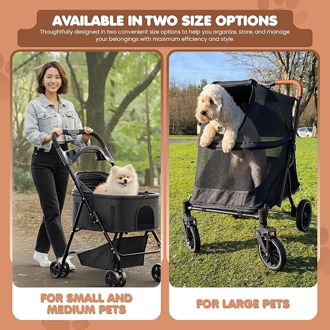 Premium Large Dog Stroller for Pets up to 55lbs, Dog Stroller for Medium Dogs, All-Terrain pet Stroller with Carbon Steel Frame & Breathable Mesh, Black & Grey (Large)