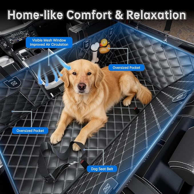 RYNVALE [2026 Upgraded] Hard Bottom Car Seat Cover for Dogs, 600lbs Heavy Duty Back Seat Extender, Waterproof Dog Car Hammock with Detachable Mat, Fits SUV & Trucks, 2-4 Large Dogs, Large - Image 5