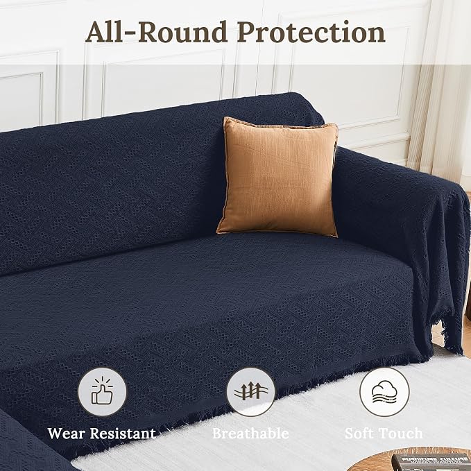 HOMERILLA 2 Piece Sectional Couch Cover for L Shape Sofa Midnight Blue XL | Washable Fabric, Anti-Pet Hair, Stain & Wear Resistant, Multiuse Sofa Blanket Protector, Pet Friendly Easy Installation - Image 4