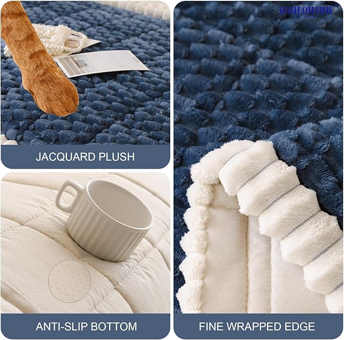 HANDONTIME Pet Couch Cover Fuzzy Sofa Covers for Pets, Couch Covers for Dogs, Washable Dog Sofa Cover Protector, Jacquard Fuzzy Non Slip Cushion Slipcover Pet Friendly (Navy, 27.6" x 82.7") - Image 3