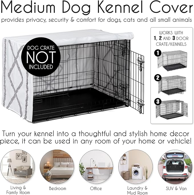 Sweet Jojo Designs 36in. Medium Dog Crate Cover (Grey Boho Modern Tuft) Pet Cage, Kennel Covers (Bohemian, Farmhouse, Shabby Chic, Designer, Neutral, Elegant, Minimalist, Gray and White Tufted Cotton) - Image 4