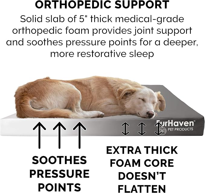 Furhaven Water-Resistant Orthopedic Dog Bed for Large Dogs w/ Removable Washable Cover, For Dogs Up to 125 lbs - Indoor/Outdoor Logo Print Oxford Polycanvas Mattress - Stone Gray, Jumbo Plus/XXL - Image 5