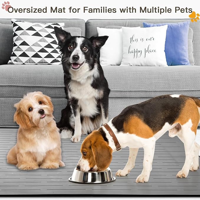 Largest Dog Food Mat, 48"x32" Silicone Dog and Cat Mat for Food and Water Bowls, Thinken Waterproof Non-Slip XXXL Pet Feeding Mat for Floors (Black) - Image 7