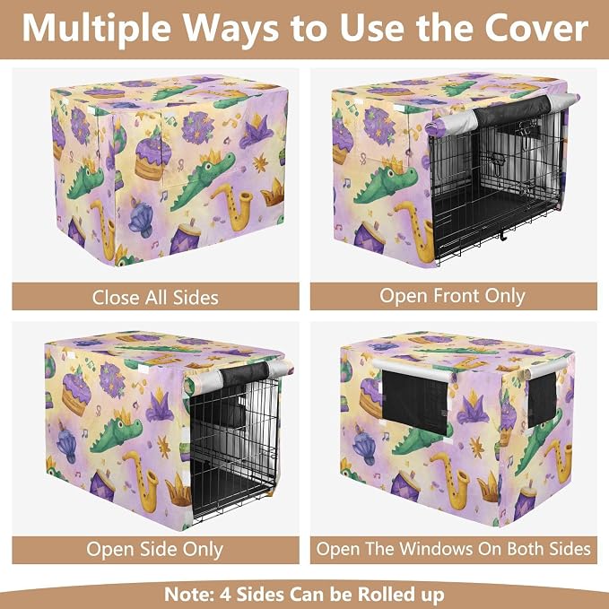 Dog Crate Cover Kennel Cover for Dog Cages Breathable for Wire Cage Indoor Outdoor Mardi Gras Crocodiles Colorful - Image 5