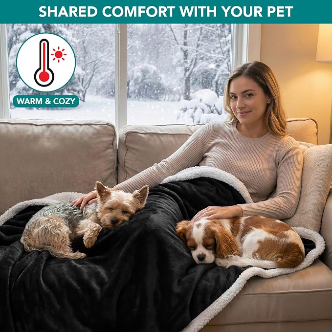 PetAmi Waterproof Dog Blanket for Couch, Large 60x40, Pee Proof Sherpa Fleece Reversible Pet Throw, Furniture Protector for Bed Sofa Kennel, Soft Washable Cover for Medium Dogs Cats, Black - Image 4
