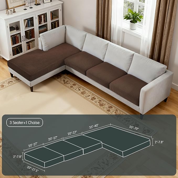 Hokway Chaise Cover and Couch Cushion Covers Set, Separate Sectional Sofa Cushion Slipcovers, Reversible Cushion Protector for L-Shaped Sofa(3 Pieces for Seater & 1 Piece for Chaise, Chocolate) - Image 2