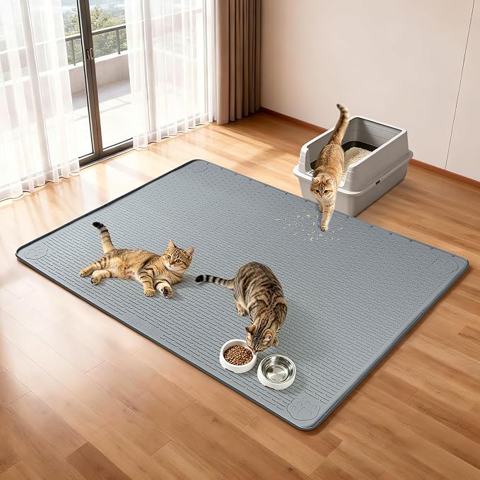 Silicone Cat Litter Mat for Litter Box 40”x40” Large Cat Mat, Dark Grey | Waterproof, Non-Slip, Leak-Proof Rug Mat with Lip, Easy to Clean, Extra Large Litter Catcher Mat for Floor - Image 2