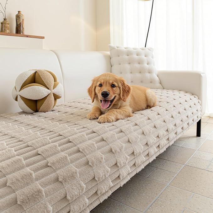 MYSKY HOME 100% Waterproof Couch Cover for Dogs, Plush Pet Couch Covers for Sofa Washable, Couch Covers for 3 Cushion Sofa Pet Friendly, Non-Slip Durable Sofa Cover Slipcover Protector, Khaki, 35"x71" - Image 6