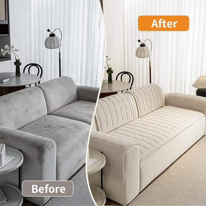 Couch Covers for Dogs Washable, Non Slip Couch Covers for Loveseat Sofa Pet Friendly, Soft Fuzzy Sofa Covers for Pet, Dog Couch Cover Furniture Protector(1PC,Beige White,27.6"x94.5") - Image 5