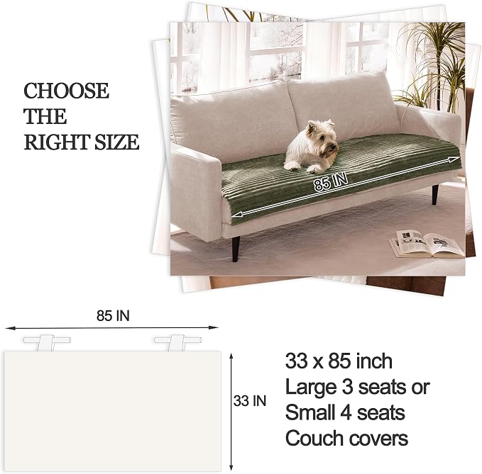 Dual Non-Slip Couch Cover for Dogs Waterproof, Fuzzy Soft Pet Couch Covers for Sofa 3 Cushion, Pet Friendly Soft Dog Bed Covers Sofa Cover Washable (Sage Green, 33" x 85" 1 Pack) - Image 6