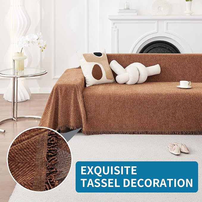 HAOMAIJIA Non Slip Couch Cover Sofa Covers for 3 Cushion Couch Washable sectional Couch Covers for Dogs pet Furniture Protector Couch Cover Blanket for Living Room (Brown, 71"x134") - Image 6
