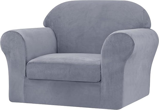 CHUN YI 2 Piece Velvet Armchair Cover Couch Covers 1 Cushion, Water Resistant Chair Slipcover with Arms, Non Slip High Stretch Thick Furniture Protector for Dogs Pets, Small, Grey by CHUNYI