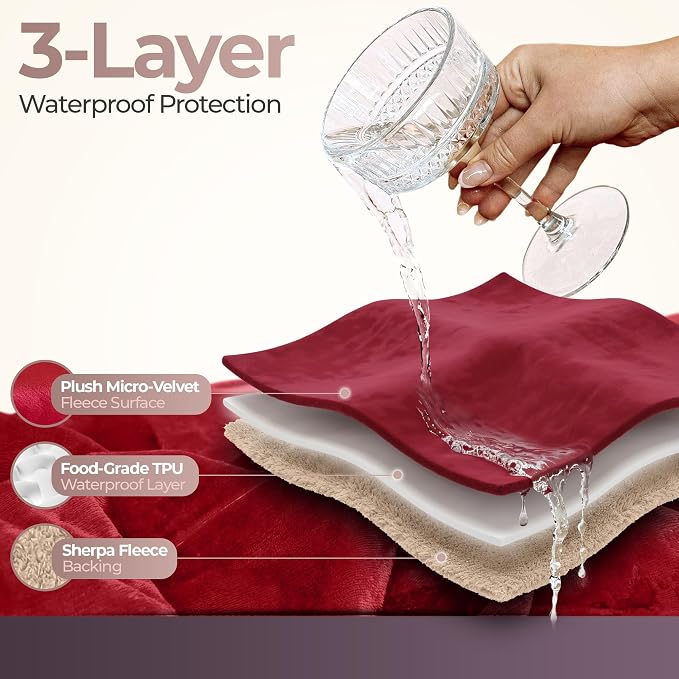 Sacred Weapon Blanket Waterproof and Stain Proof – Water Proof Blanket for Bed & Couch – Splash Throw Blanket VIP – Washable King, Queen Mattress Protector Waterproof – Dark Red 80"x80" - Image 3