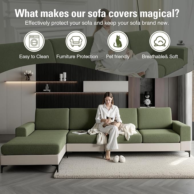 Sectional Couch Covers Stretch Cushion Covers Washable Wear-Resistant Universal Sofa Slipcovers Furniture Protector Separate Seat Chaise Couch Cover (Green, 2 PC Armrest Covers) - Image 6