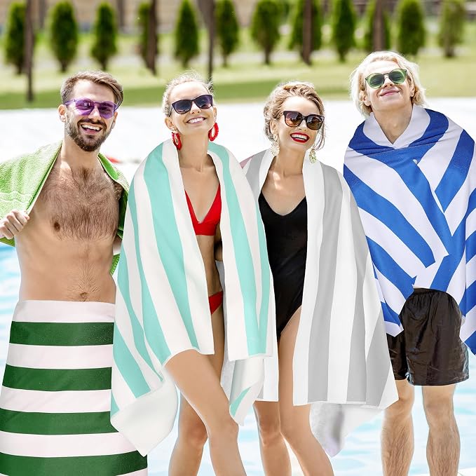 EBOOT 10 Pack Oversized Beach Towel Set Extra Large Pool Towels Microfiber Quick Dry Swim Blanket for Adult Women Men Face Hand Body Bath Travel Pool(Plain Color,28 x 59 Inch,Cabana Stripe) - Image 7
