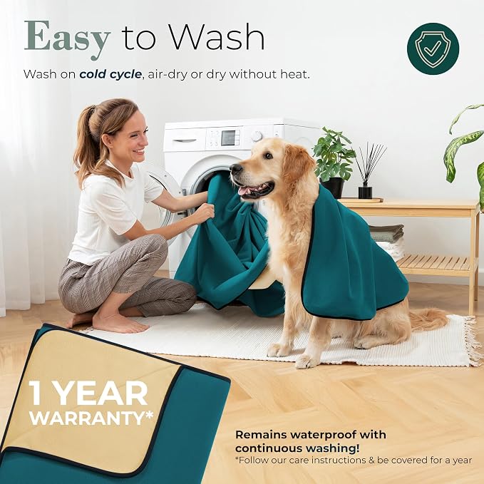Waterproof Blanket for Bed & Couch Protection, Blue/Beige, 80"x90" | High-Density Heavy-Duty Material – Ultra-Soft & Durable Soft Fleece, Leakproof, Reversible, Silent No-Crinkle Design - Image 4