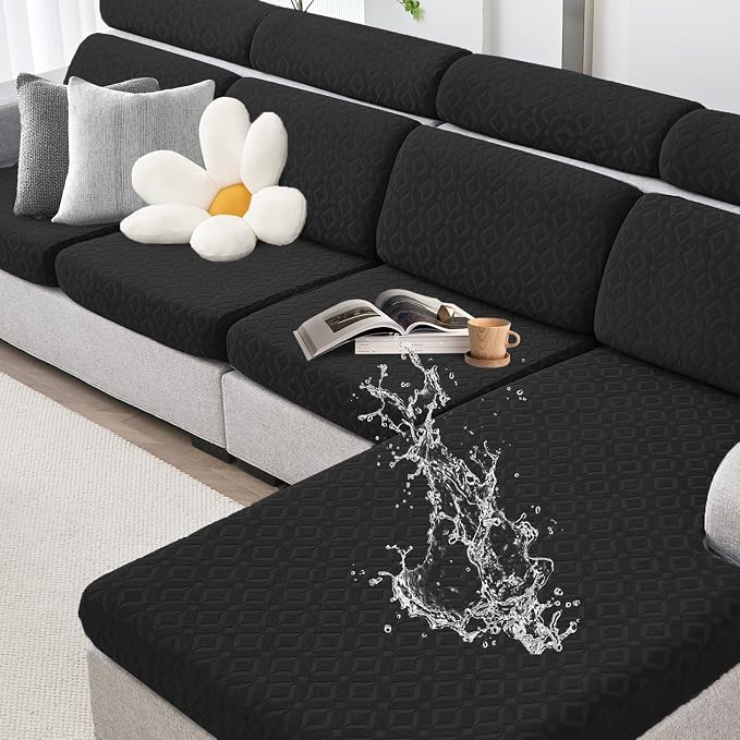 Genina Waterproof Couch Cushion Covers for Pets Washable Sofa Seat Covers | Non Slip,Stretch Jacquard Fabric,Pet Hair & Scratch Protection,Easy Installation,Furniture Protector,Sectional,1 Piece Large by Genina