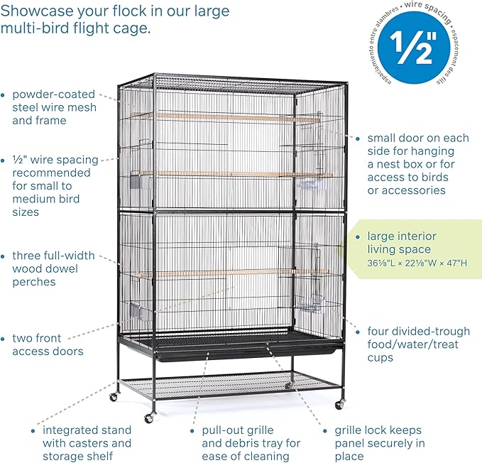 Prevue Hendryx Pet Products Wrought Iron Flight Cage - Big Rolling Bird Cage for Parakeets, Cockatiels, Conures, Lovebirds, Canaries, Finches, Parrotlets, & Caiques, 5 Ft - X-Large, Hammertone Black - Image 3