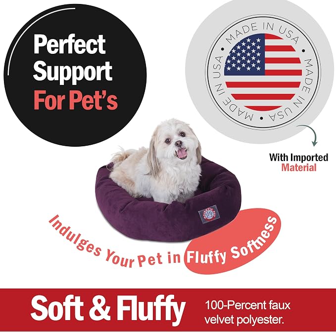 Majestic Pet 24 Inch Micro Velvet Calming Dog Bed Washable – Cozy Soft Round Dog Bed with Spine for Head Support - Fluffy Donut Puppy Mat 24x19x7 (inch) Small – Aubergine - Image 2