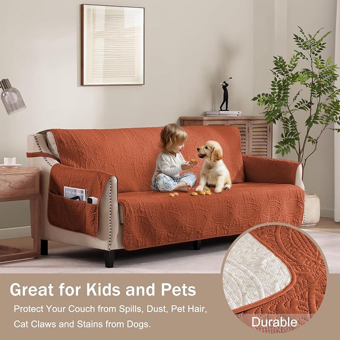 Orange Quilted Recliner Covers, Waterproof Recliner Chair Covers, Lazy Boy Chair Covers, Pet Friendly Recliner Slipcover for Dogs, Washable Sofa Couch Cover (Recliner 22", Burnt Orange) - Image 8