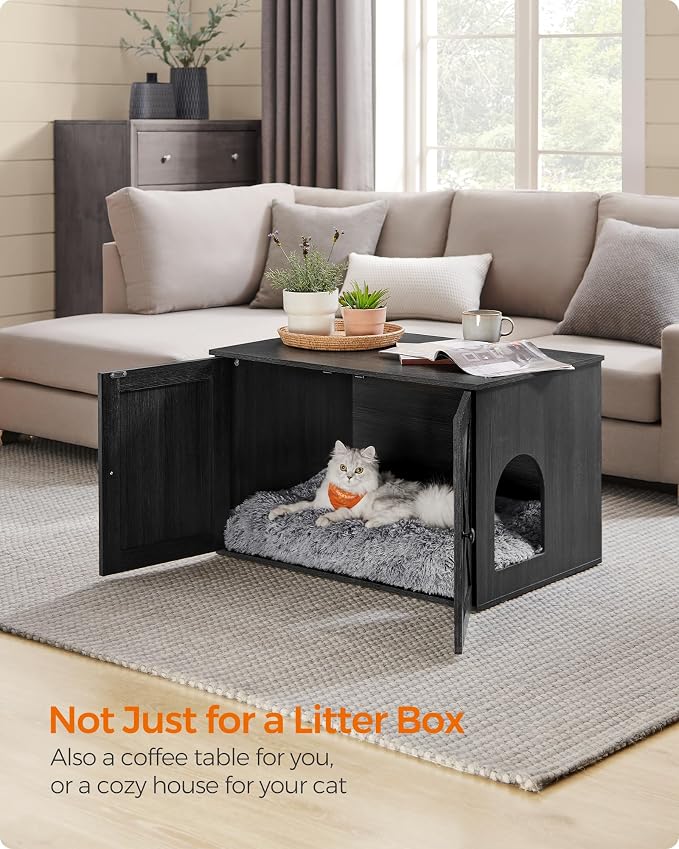 Feandrea Cat Litter Box Enclosure, Litter Box Furniture Hidden with Removable Divider, Indoor Cat House, End Table, 31.5 x 20.9 x 19.7 Inches, Ink Black UPCL002B01 - Image 3