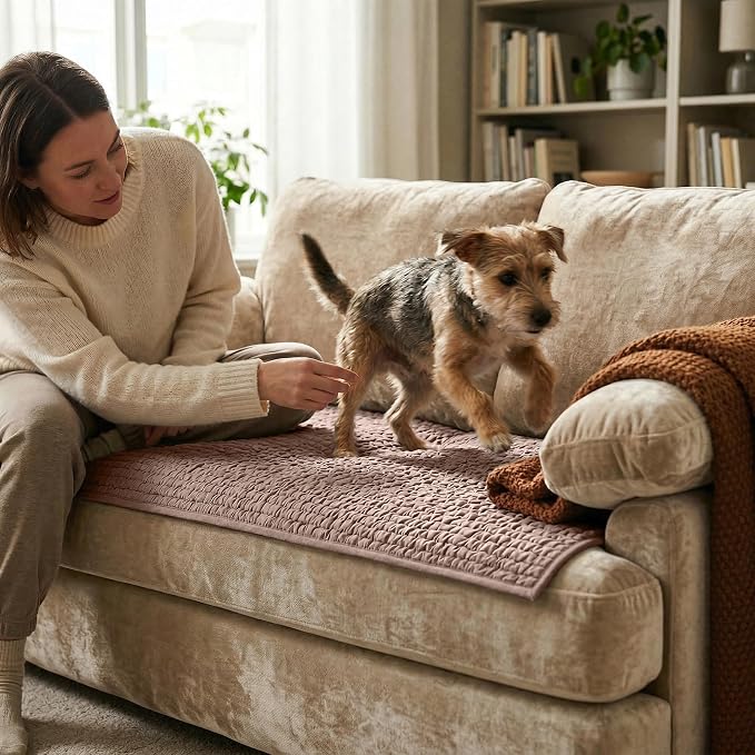 PAULATO BY GA.I.CO. Waterproof Couch Cover – 24x47 Blanket for Sofa Car Seat or Crate – Machine Washable Absorbent Reusable Pad for Puppy Training – Dogs Cats Pets Friendly Protector - Soft Taupe - Image 6