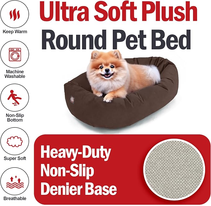 Majestic Pet 24 Inch Suede Calming Dog Bed Washable – Cozy Soft Round Dog Bed w/Spine Support for Dogs to Rest Head - Fluffy Donut Dog Bed 24x19x7 (Inch) - Round Pet Bed Small – Chocolate (2025) - Image 6