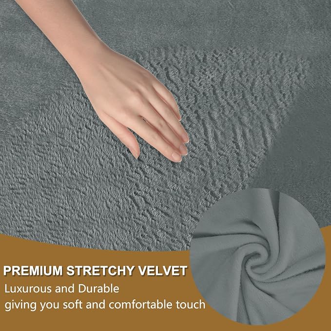 U-NICE HOME Velvet Chair Sofa Covers Stretch Couch Cover Furniture Protector Sofa Slipcover for Dogs (Chair, Light Grey) - Image 3