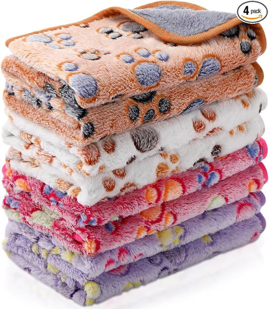 Reginary 4 Pcs Waterproof Guinea Pig Blankets Washable Small Animal Fleece Bedding Absorbent Guinea Pig Cage Liners Reusable Training Pee Pad Pet Sleep Mat for Hamster(Paw Print,28 x 56 Inch) by Reginary