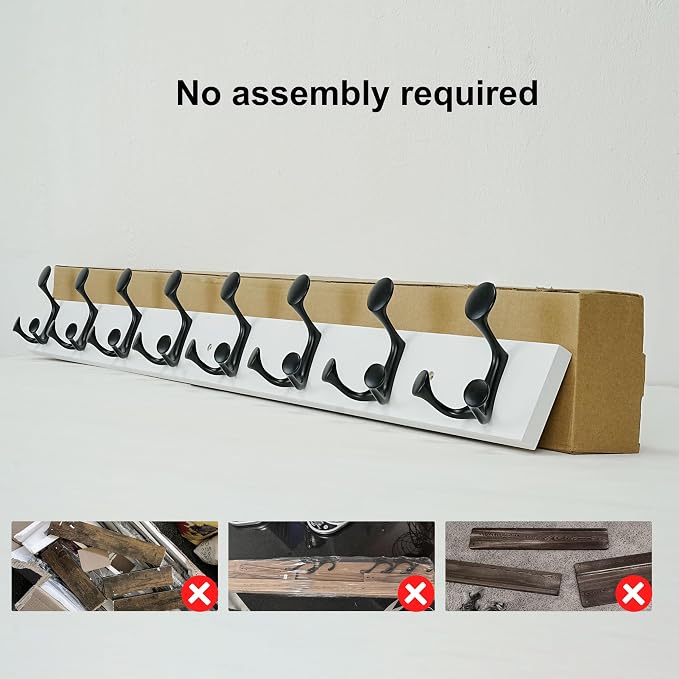 SKOLOO 43-Inch White Wood Coat Rack Wall Mount with 8 Triple Hooks - Ideal for Family Entrances, Classrooms, and Pet Supplies Storage - Perfect Coat Hooks for Wall, Pack of 2 - Image 4