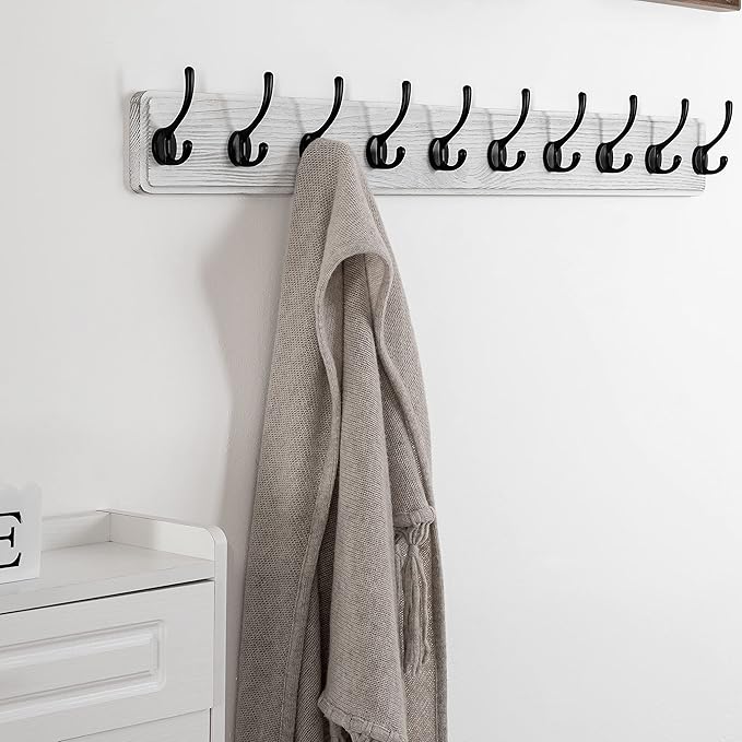 SKOLOO Farmhouse Style Large Wall Mounted Coat Rack-38.6'' Long, Pine Solid Wood Coat Hook Hanger - 10 Hooks for Hanging Clothes Robes Towels Coats - Image 3