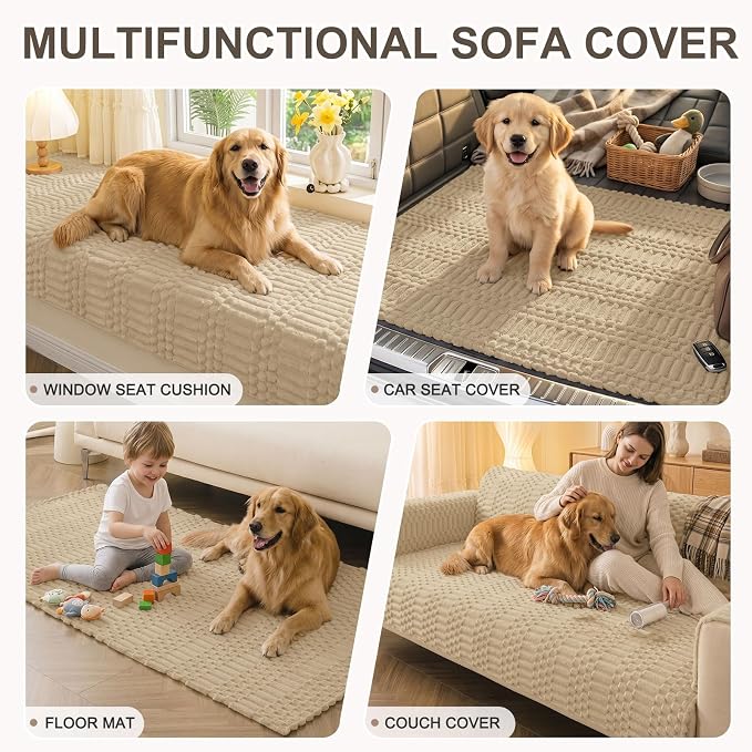 Smiry Waterproof Couch Covers for Dogs Washable, Non Slip Pet Sofa Cover | Plush Scratch Resistant Flannel Furniture Protector for Dogs, Khaki, 43" x 63" - Image 10