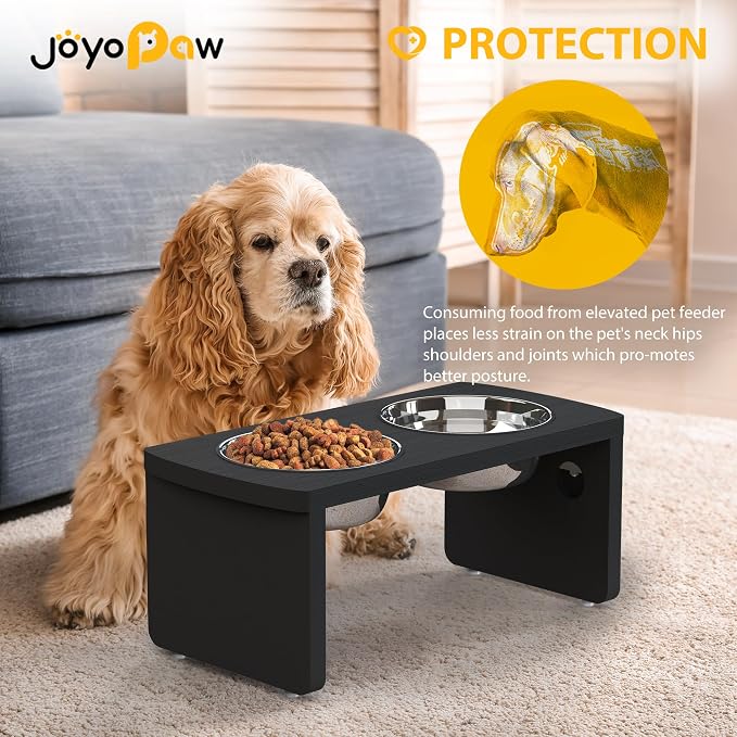 Elevated Dog Bowls, Waterproof Raised Dog Bowl for Medium Dogs, HIPS Poly Lumber Stand with 2 Stainless Steel Bowls, Indoor & Outdoor Use (7'' Tall-40 oz Bowl, Black) - Image 3