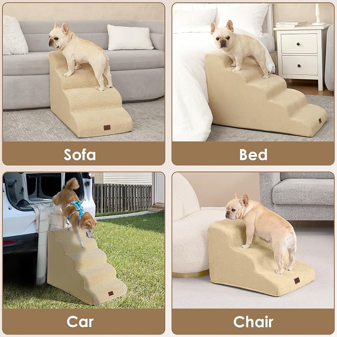EHEYCIGA Curved Dog Stairs Ramp for Small Dogs 15.7" H, 3-Step Dog Steps for Couch Sofa and Chair, Pet Stairs for Cats, Non-Slip Balanced Pet Steps Indoor, Graige - Image 7