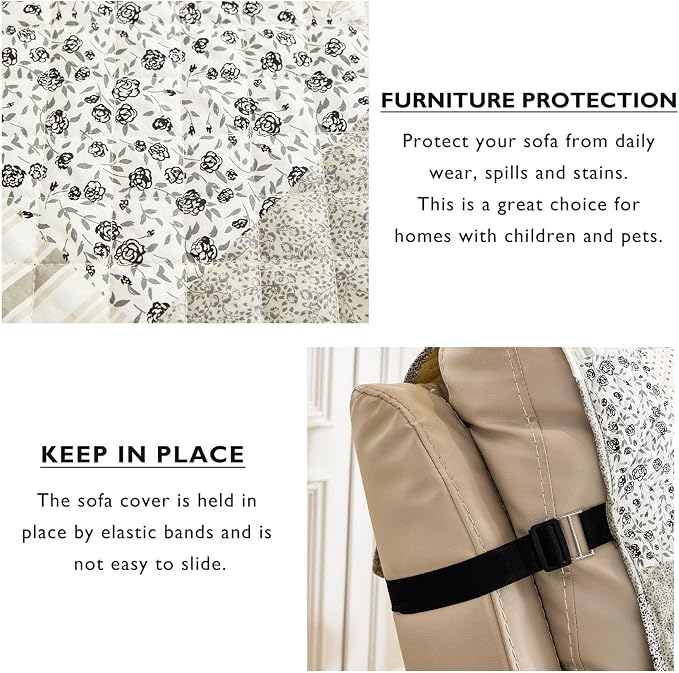Cmfshape Skidproof Sofa Cover-Taupe Sofa Slipcover with Elastic Straps-Easy Fit Slip Cover-Patchwork Washable Furniture Protector for Pets and Kids(Loveseat,Taupe) - Image 5