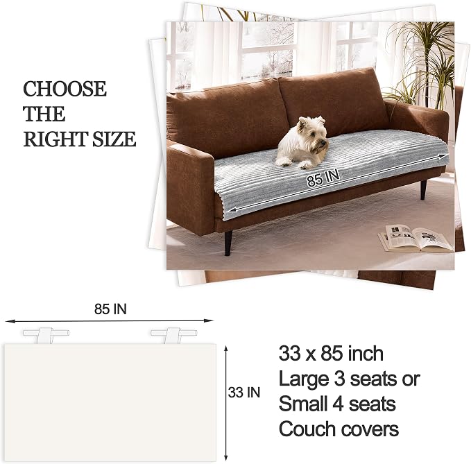 Dual Non-Slip Couch Cover for Dogs Waterproof, Fuzzy Soft Pet Couch Covers for Sofa 3 Cushion, Pet Friendly Soft Dog Bed Covers Sofa Cover Washable (Seagull Gray, 33" x 85" 1 Pack) - Image 6