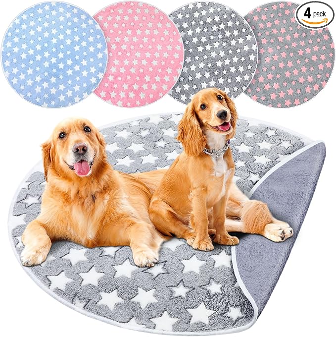 Hahafelt 4 Pcs Round Whelping Pee Pads Washable for Dogs Waterproof Pet Training Mats Reusable Puppy Whelping Pads Non Slip Cat Dog Bed Mat for Crate Kennel(Large Star,48 Inches) by Hahafelt