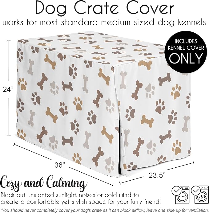 Sweet Jojo Designs 36in. Medium Dog Crate Cover (Bones and Paw Prints) Pet Cage, Kennel Covers (Modern, Cartoon, Doggy, Puppy, Neutral, Paws Print, Whimsical, Brown, Tan, Grey, Taupe and Off White) - Image 5